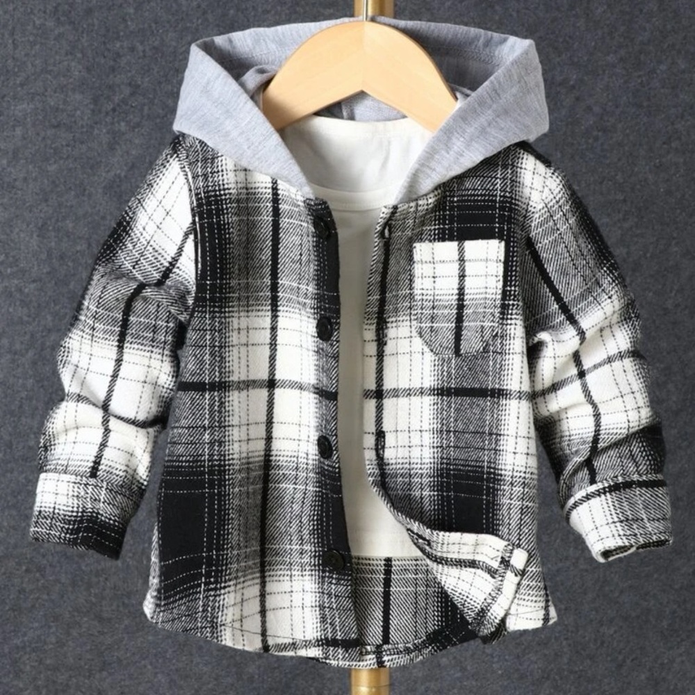 BABY PLAID PRINT HOODED FLANNEL BUTTON COAT (0-3 months)
